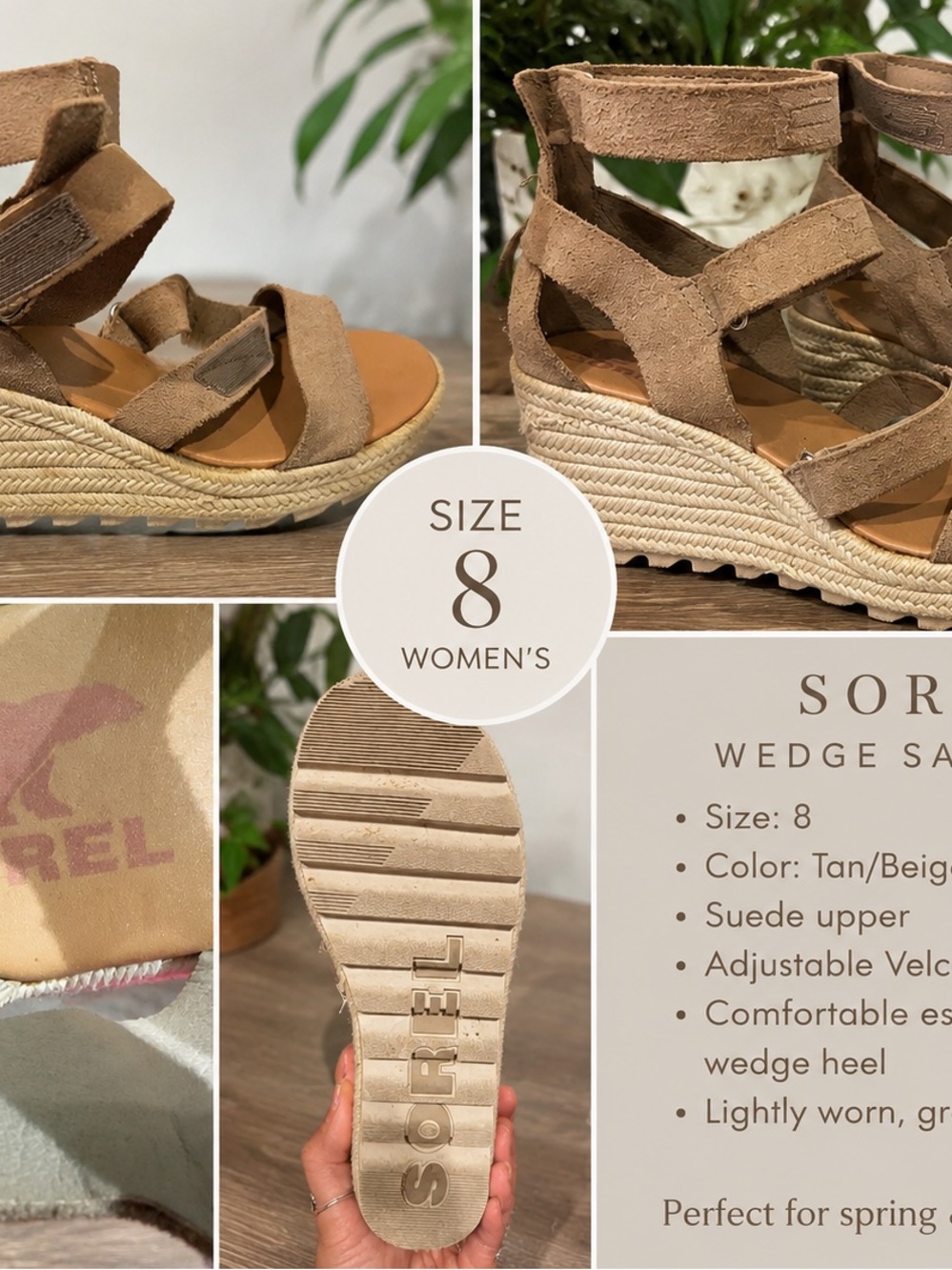 Sorel Tan Suede Espadrille Wedge Sandals - Women's Size 8